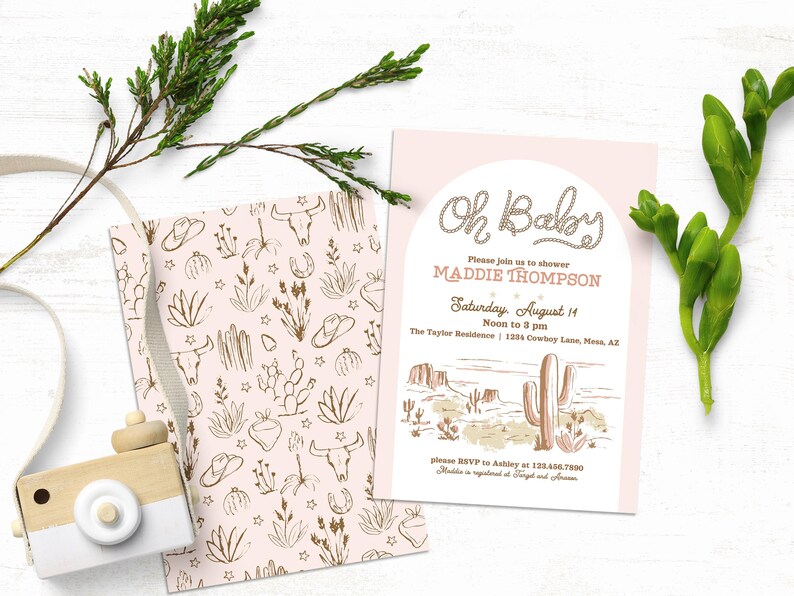 Wild west baby shower template for baby girl cowgirl theme