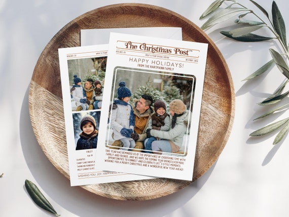 Vintage Christmas Newsletter Template: Editable Family Photo Card (Digital Download