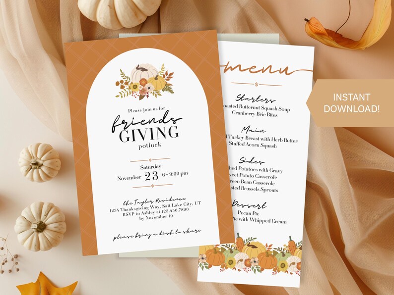 editable thanksgiving and friendsgiving invitation template
