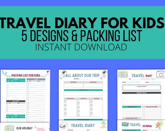 Kids travel journal, travel diary, printable vacation journal, teen travel journal, travel journal for kids, kids travel diary, packing list