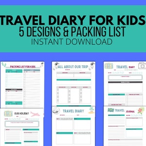 Kids travel journal, travel diary, printable vacation journal, teen travel journal, travel journal for kids, kids travel diary, packing list