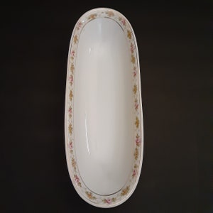 Vintage MZ Austria China Oblong Dish, Hand Painted Roses, Gold Borders