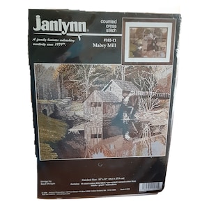 Vintage JanLynn Cross Stitch Kit, NIP, Pastoral setting of Mill and Stream
