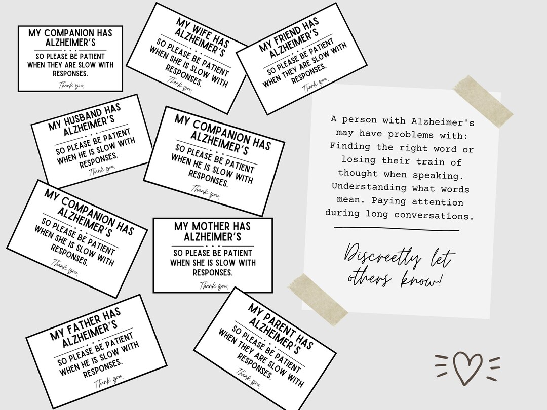 Alzheimer's Patience Wallet Card Set Helpful Public Dementia Digital
