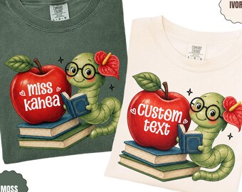 Personalized Teacher T-Shirt: Bookworm, Anthurium, Hawaii Teacher