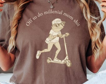 Camiseta Millennial Mom Frog Scooter, Camiseta Divertida con Humor Sarcástico para Mamás