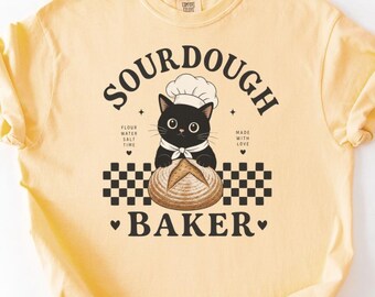T-shirt chat noir au levain, chemise de démarrage drôle de levain, cadeau de levain, chemise de boulanger, t-shirt pour faire du pain, haut de machine à pain, amoureux des chats