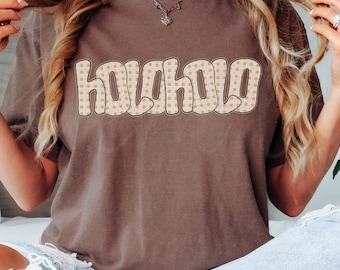 Holoholo Palaka T-Shirt, Hawaii Shirt for Women, Neutral Palaka Coquette Tee, Cute Island Graphic Top, Aesthetic Coastal Outfit