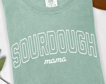 Camiseta con estampado de Sourdough Mama, camiseta divertida para hornear, estilo deportivo minimalista.