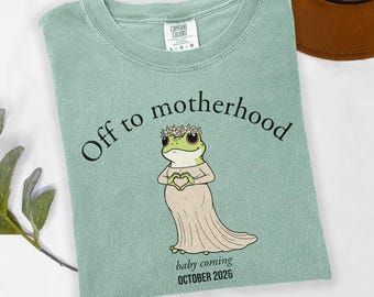 Camiseta personalizada de rana para la maternidad, camiseta premamá para anunciar el embarazo, ¡Bebé en camino!