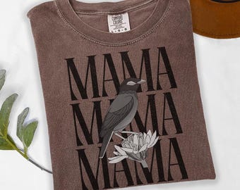 Camiseta Mama Bird, estilo isleño, colores cómodos.