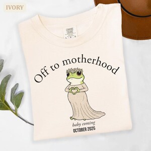 Personalized Motherhood Frog Shirt, Pregnancy Announcement Maternity Tee, Baby Coming Soon Ivory