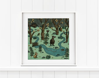 A Walk in the Wild Illustration Framed Print