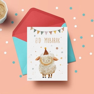Eid Mubarak Grußkarte –  Eid ul Adha | Aquarell Schaf | Perfekt für Geldgeschenke zum Opferfest | Geschenk für Kinder | Digital | Download