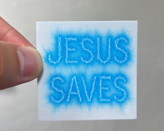 Jesus Saves Sticker: Blue Square Faith Christian Waterproof Laptop Decal