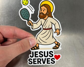 Jesus Serves Pickleball Vinyl Sticker: Waterproof, UV-Resistant - Made in USA