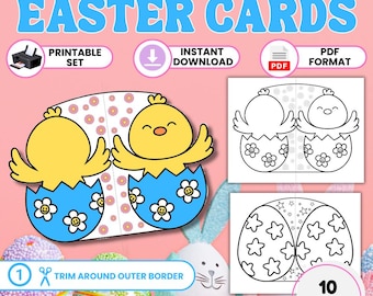 Printable Easter Cards for Kids Coloring | Easter Bunny Craft Activity (PDF Download)