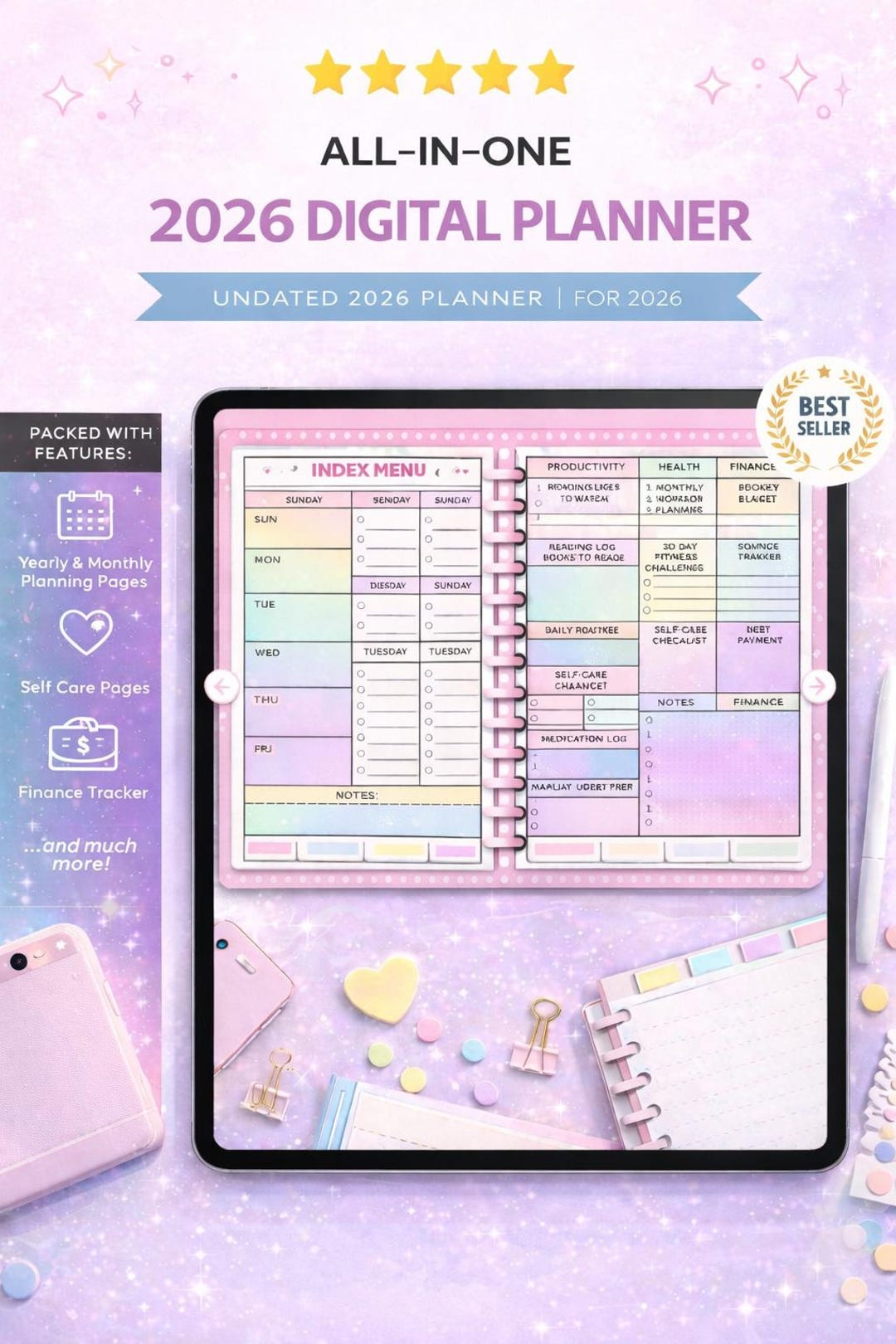 2026 Digital Planner | Minimal Pastel Life, Finance & Health (PDF) - Etsy