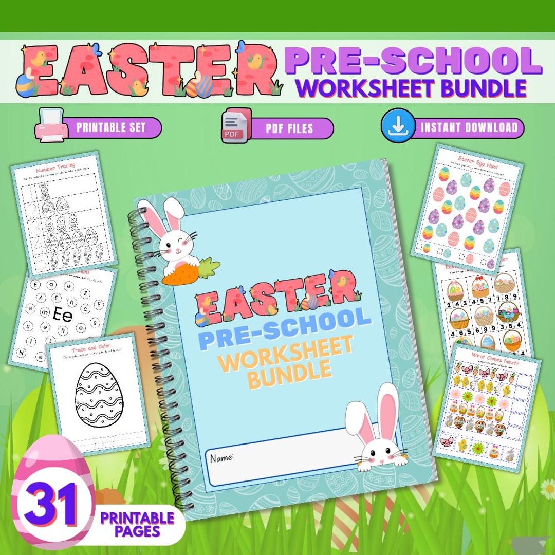 Easter Preschool Worksheet Bundle | 31-page Pre-k Activities PDF ...