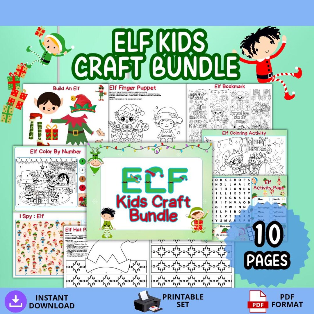 Festive Elf Kids Craft Bundle - Printable Christmas Activities Pack for ...