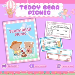 Teddy Bear Picnic Printables | Teacher Materials | Preschool Activity Set | Invite, Tags, Games & Certificate | PDF Download