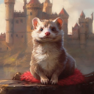Enchant your space with this Medieval Ferret Digital Wallpaper, Desktop Background Instant Download