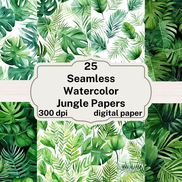 Aquarell Dschungel digitales Papier, nahtlose Muster Hintergründe druckbare Scrapbook Papier sofortiger Download kommerzielle Nutzung