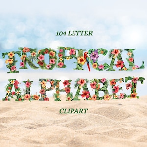 Clipart del alfabeto tropical - 104 letras transparentes, descarga instantánea