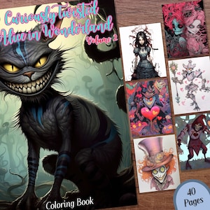 Curiously Twisted Alice in Wonderland Coloring Book Vol. 2 - 40 Grayscale Printable Adult Coloring Pages in PDF Format - Instant Download