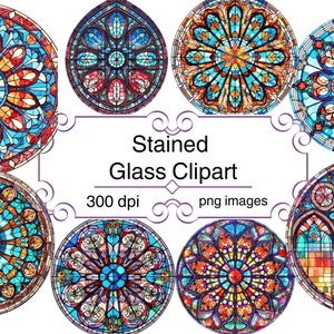Stained Glass Windows Clipart Vol. 2, clip art graphics for scrapbooking or junk journals, commercial use, instant download