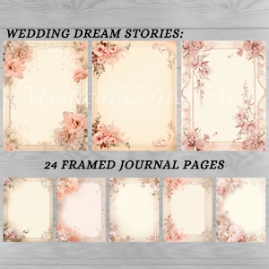 Romantic Floral Framed Wedding Dream Junk Journal Pages - Printable Digital Journal Paper, Instant Download