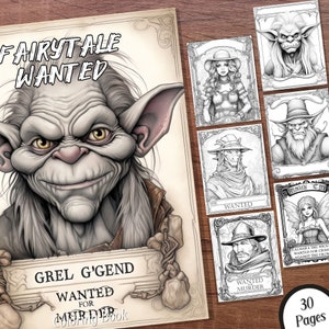 Fairy-Tale Wanted Poster Coloring Book, Elves, Orcs, Goblins, Trolls, and more fantasy coloring pages for adults and kids