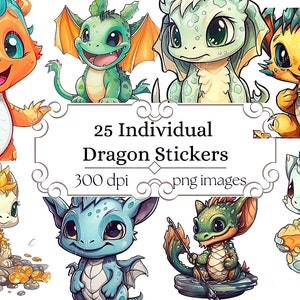 Cute Dragon Stickers, stickers pack junk journal dragon png digital download for commercial use