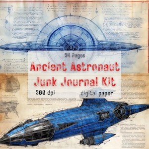 Antiker Astronaut Technik Junk Journal Kit, 34 Vintage Alien Schaltplan Seiten - Download druckbare Ephemera - Außerirdisch