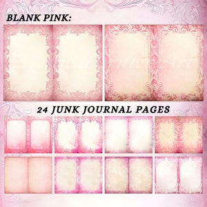 Blank Pink Journal Paper, printable junk journal pages 11x8.5 inch instant download