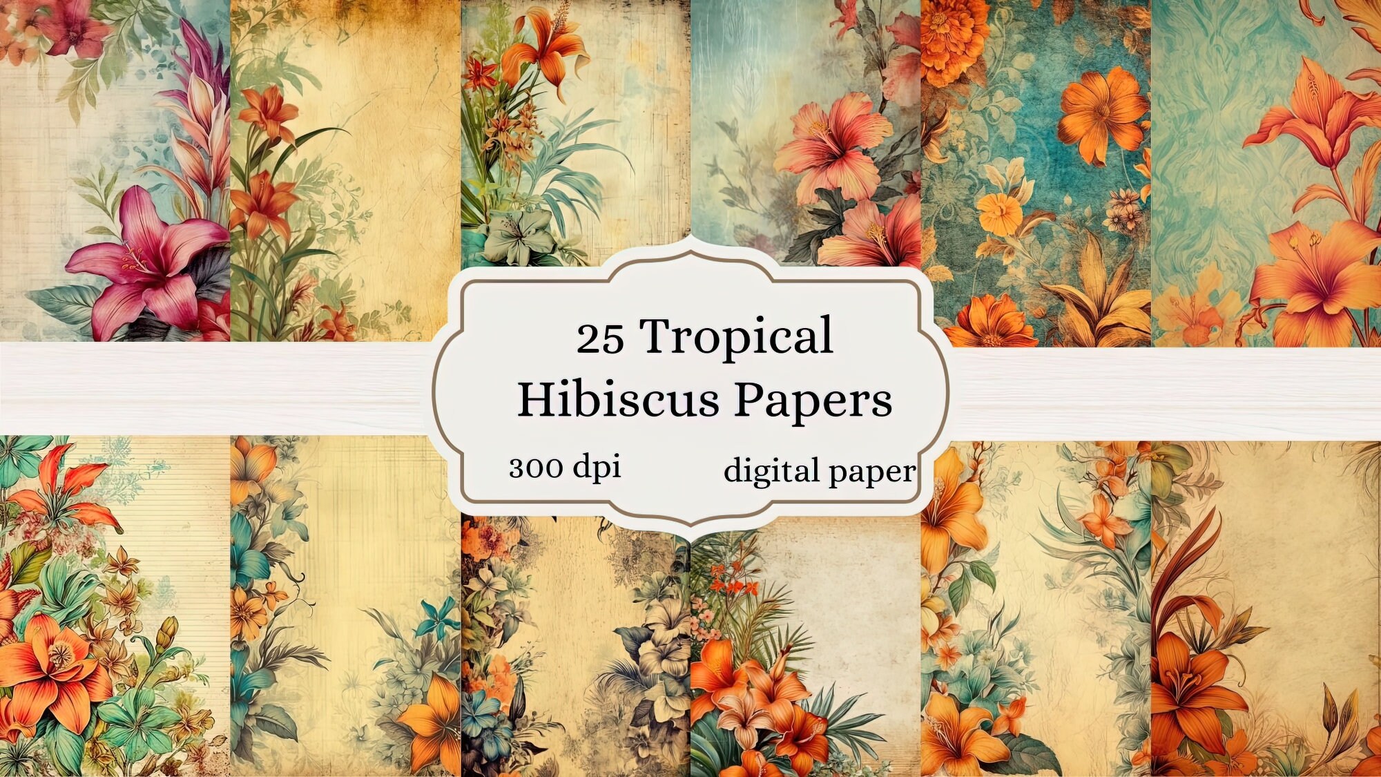 Tropical Hibiscus Flowers Printable Digital Papers Journal - Etsy