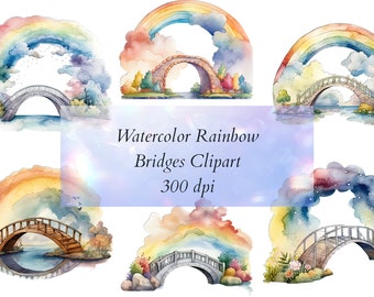 Watercolor Rainbow Bridge Clipart, bridge clip art instant download for commercial use