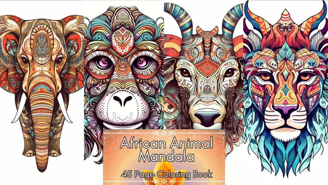 African Animal Mandala Coloring Book 45 Grayscale Printable - Etsy