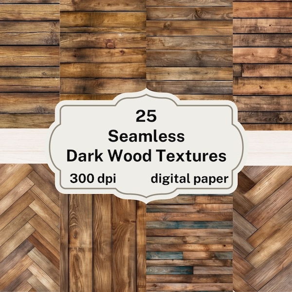 Seamless Dark Wood Texture Digital Paper, rustic wood plank backgrounds printable scrapbook paper instant download commercial use