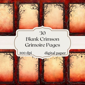 Papel de diário Grimoire Carmesim em branco, download de páginas de livro de feitiços de bruxaria em papel grimório, download digital de 8,5 x 11 polegadas