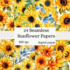 Sunflower Digital Paper, seamless sunflower pattern background printable scrapbook paper digital download commercial use
