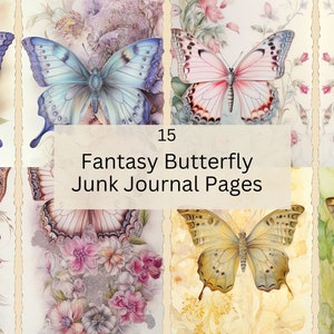 Fantasy Butterfly Junk Journal Kit Watercolor Butterfly Journal Pages Junk Journal Printable Paper Digital Collage Sheet, Instant Download