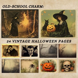 Old-School Charm vintage Halloween Junk Journal Pages, Téléchargement instantané