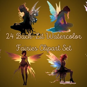 Back-Lit Watercolor Fairy Clipart, fantasy fairies png clip art images, personal or commercial use, digital download