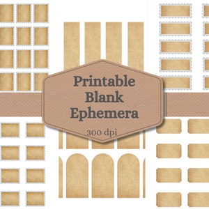 Blank Ephemera Set, Tickets Stamps Tags Journal Bookmarks Junk Journal Printable Pages Instant Download