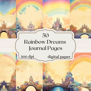 Rainbow Dream Journal Kit, junk journal pages with ephemera and tags printable 8.5x11 inch paper instant download