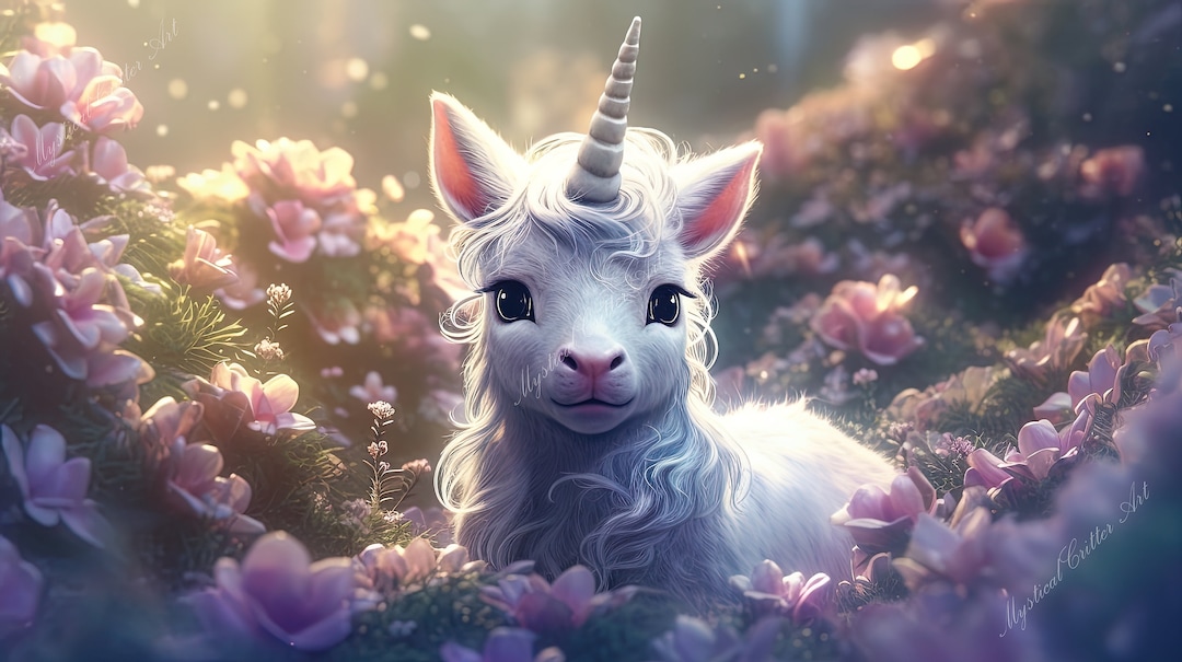 5 Baby Unicorn Digital Desktop Backgrounds, Fantasy Digital Wallpaper Etsy