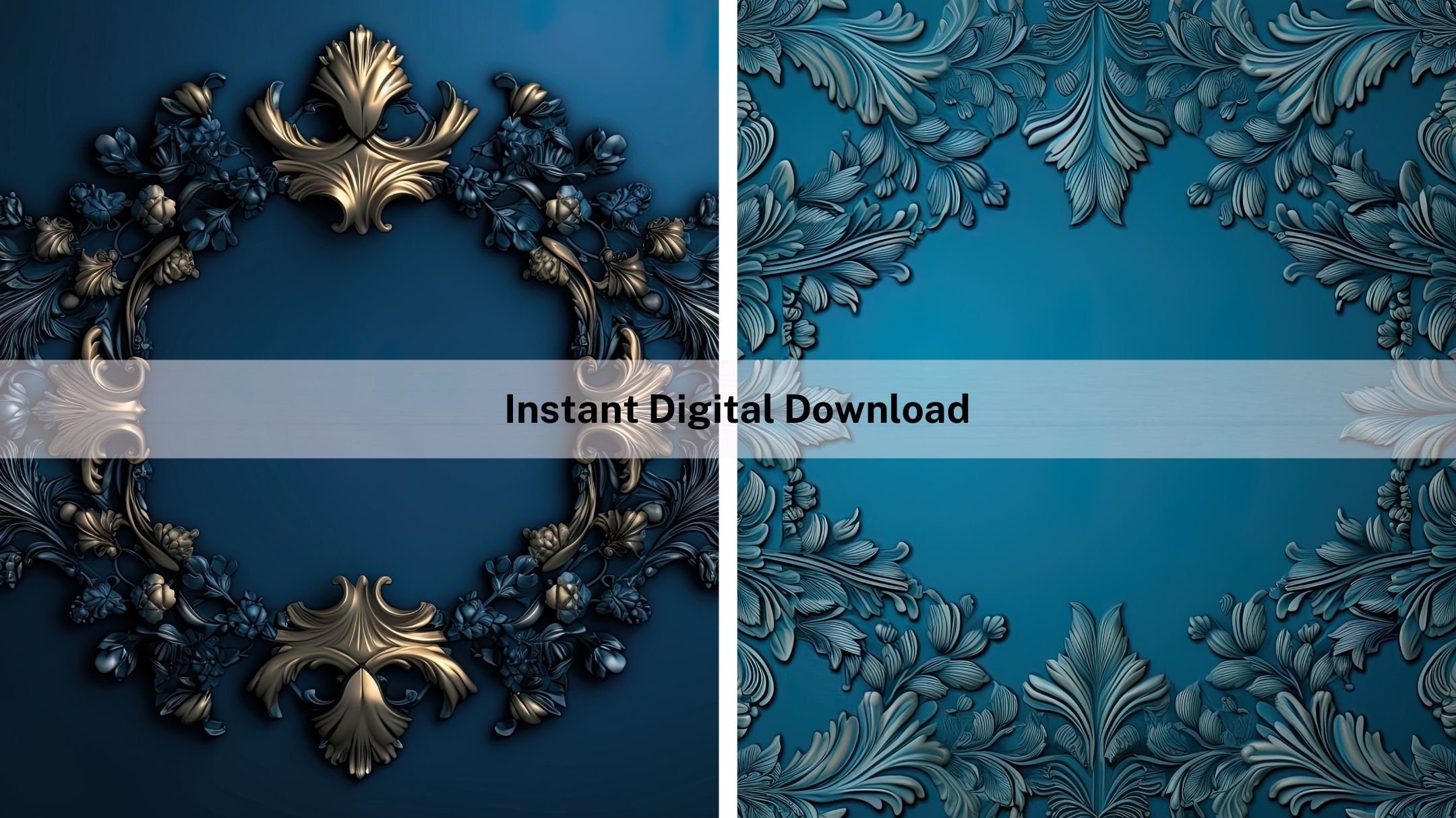 Dark Azure Frame Digital Paper, Dark Blue Ornate Framed Backgrounds ...