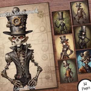 Makaber Steampunk Malbuch - 34 druckbare Malseiten im PDF-Format - sofortiger digitaler Download