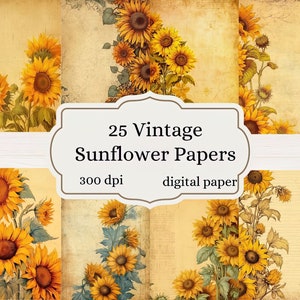 Vintage Sunflower Journal Paper sunflower pages printable 8.5x11 inch junk journal paper, instant download